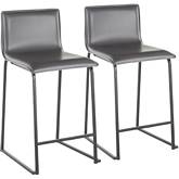 Mara 26" Counter Stool in Grey Leatherette & Black Metal (Set of 2)